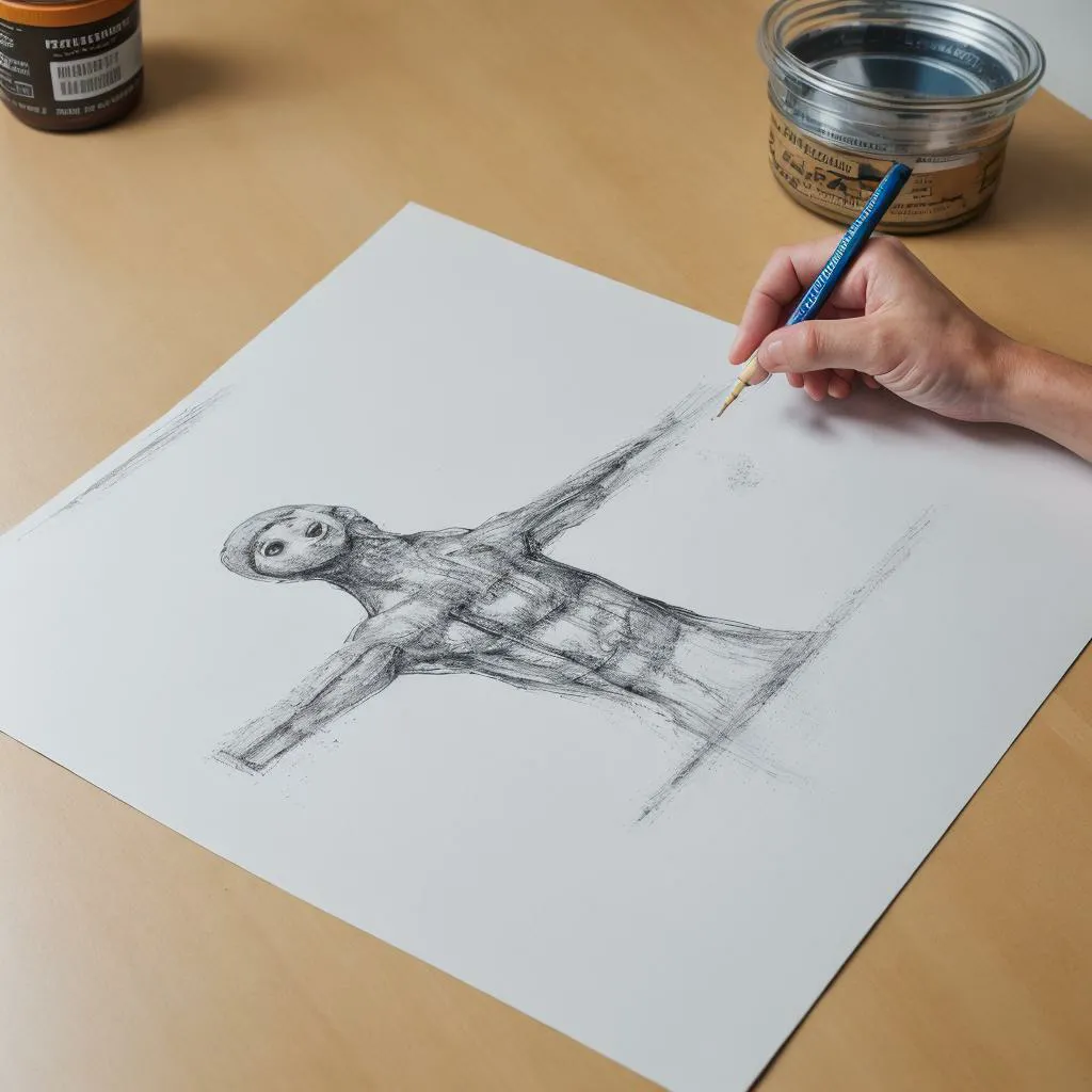نقاشی ساده روی کاغذ کاهی